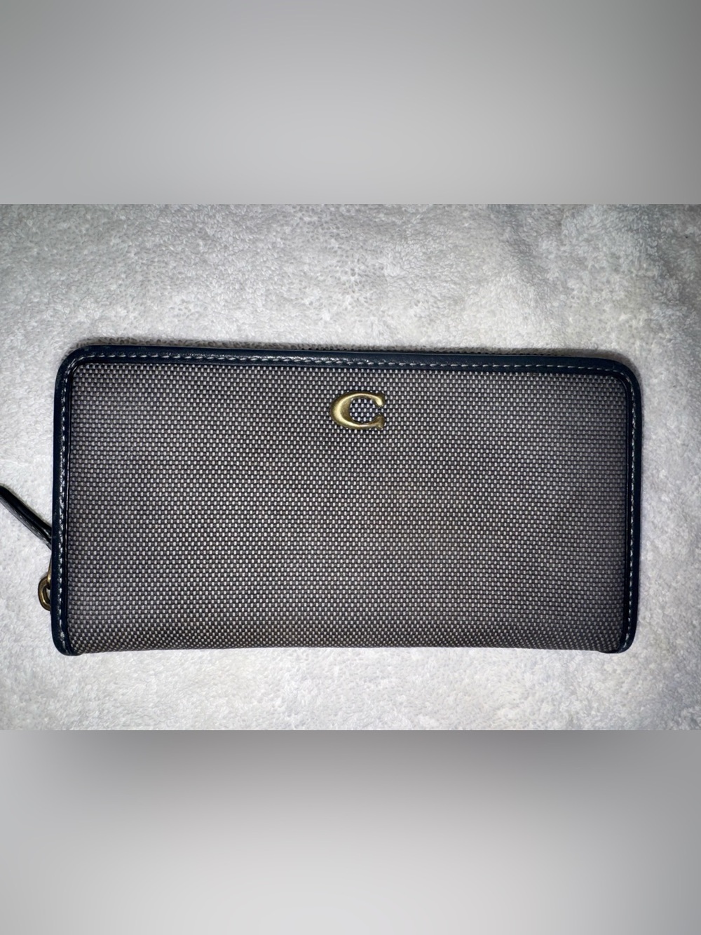 Coach accordion zip wallet wallet Indigo blue Leather Canvas Gold